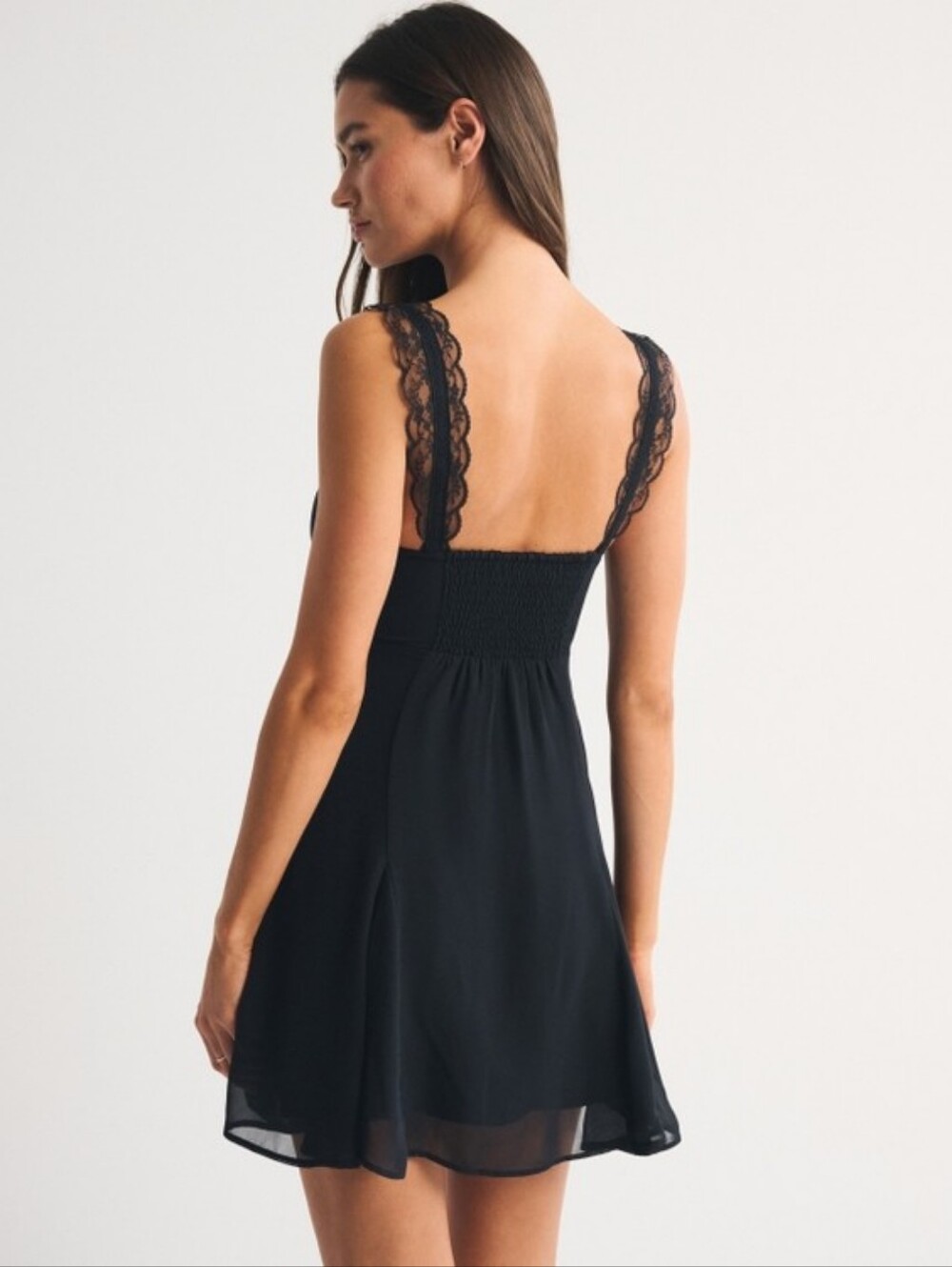 Abercrombie & Fitch Bra-Free Lace-Trim Button-Through Mini Dress | Black | XL - Picture 10 of 10